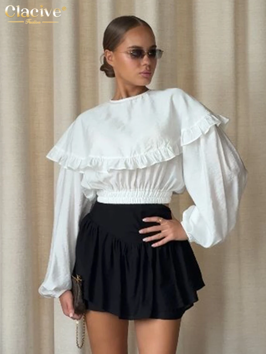 เสื้อเชิ้ตผู้หญิงสีขาวทรงหลวมสไตล์ลำลอง คอลเลคชั่น 2026 แบรนด์ Clacive คอทรงโอ แขนยาว ดีไซน์เรียบหรู คลาสสิก เสื้อผ้าผู้หญิง