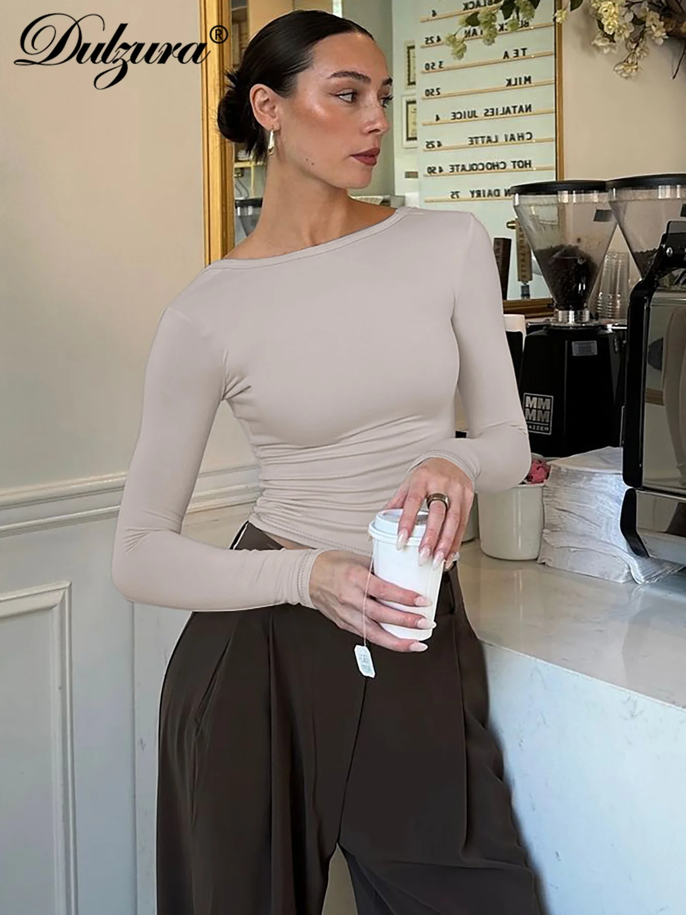 Dulzura 2025 Autumn Latest Solid Sexy O-Neck Long Sleeve Backless Slim T-Shirt Women'S Fashion Casual Party Club Street Clothes