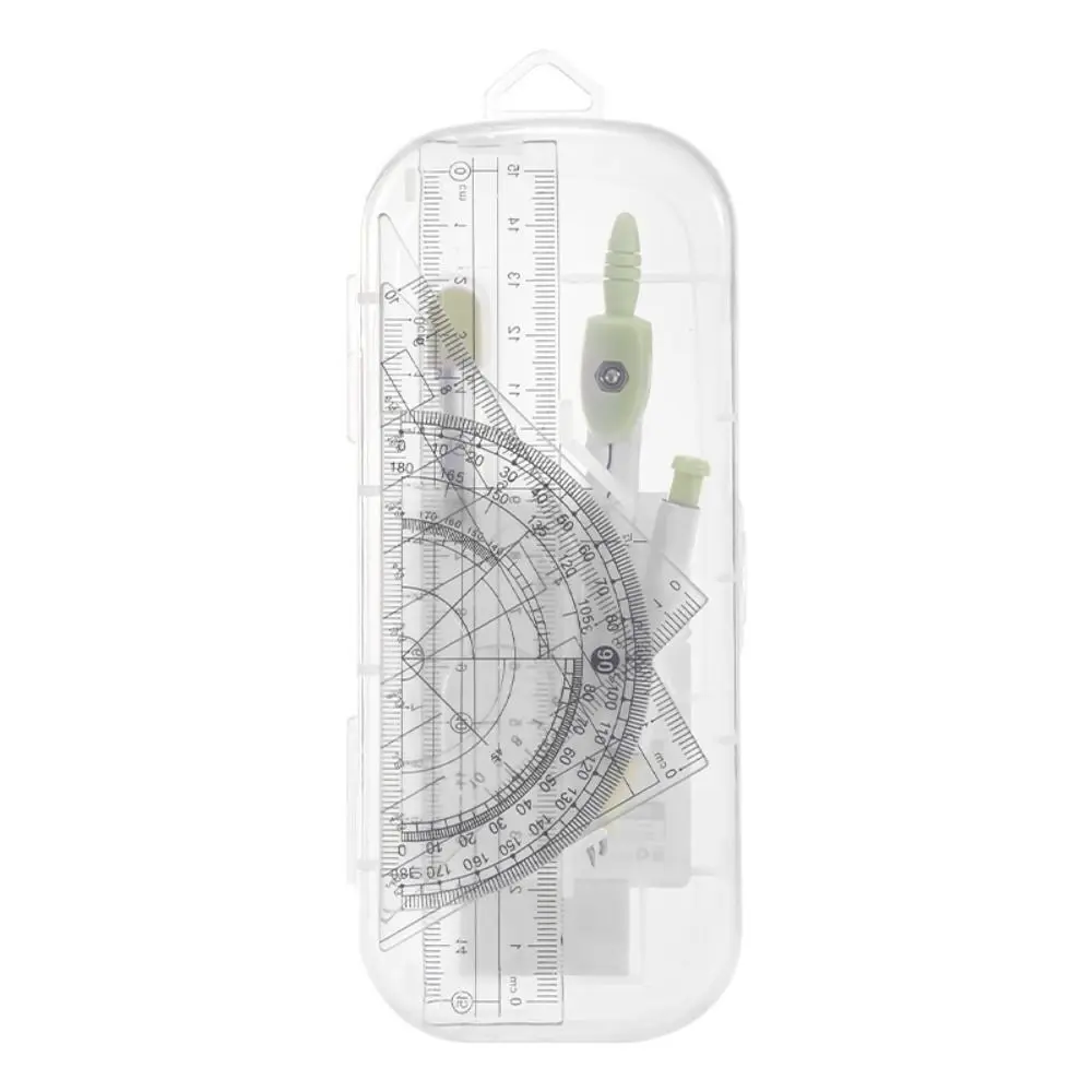 

8PCS/Set Plastic Ruler Compasses Set Eraser Transparent Protractor Straight Ruler Set Square Measuring Ruler Students