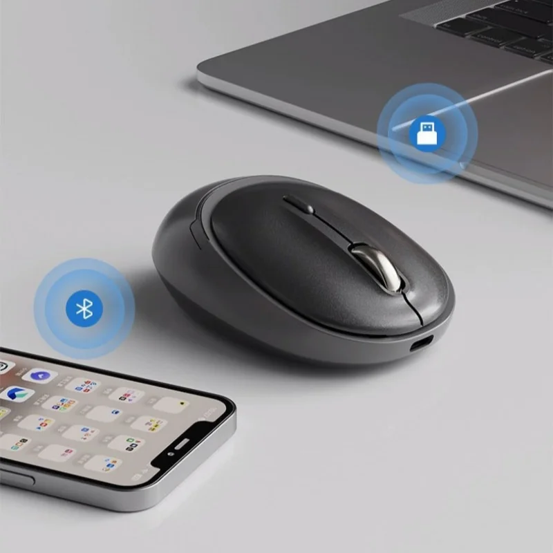 Recarregável Dual Mode Wireless BT Mouse, Mouse portátil Silent Gaming, Laptop, Desktop, Tablet, BT 5.2, Receptor USB, 2.4G