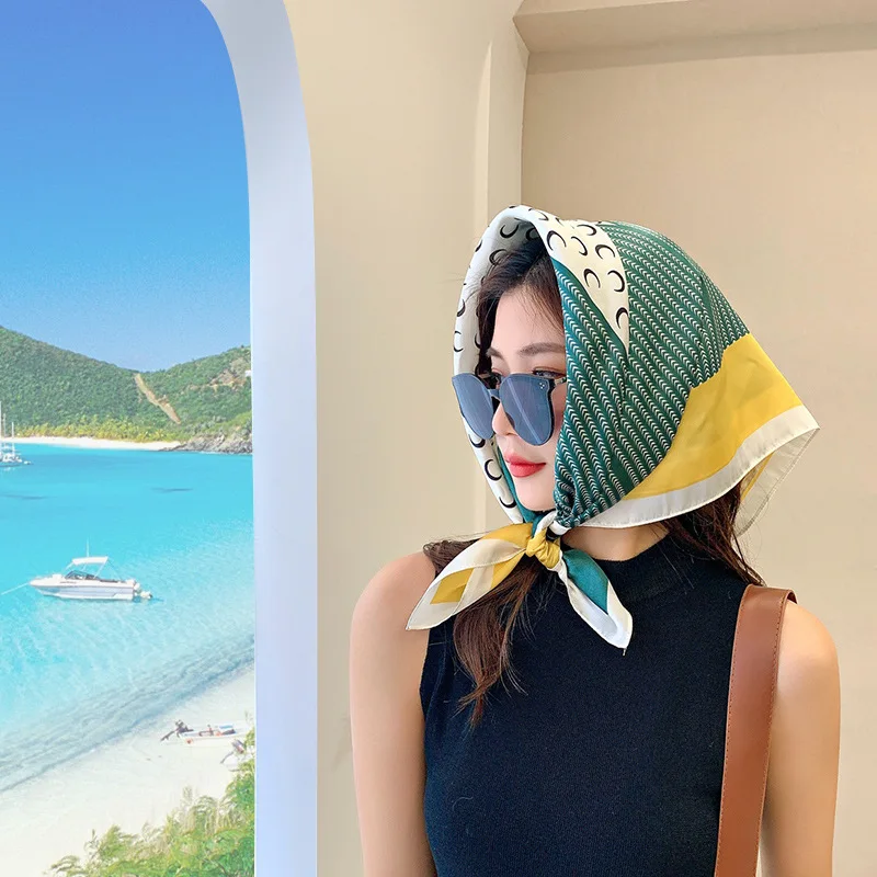 Silk scarf, headscarf, versatile, desert atmosphere, sun protection, sand dunes, waste soil wind, small square scarf