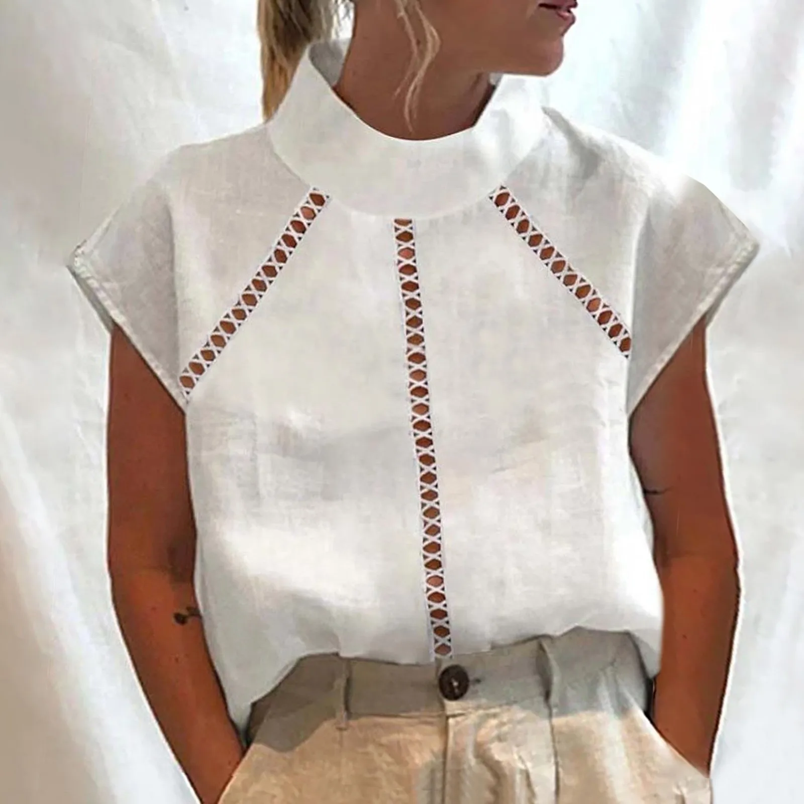 Blusa de lino y algodón para mujer, camisa blanca ligera, informal, elegante, ropa de gran tamaño, 2023