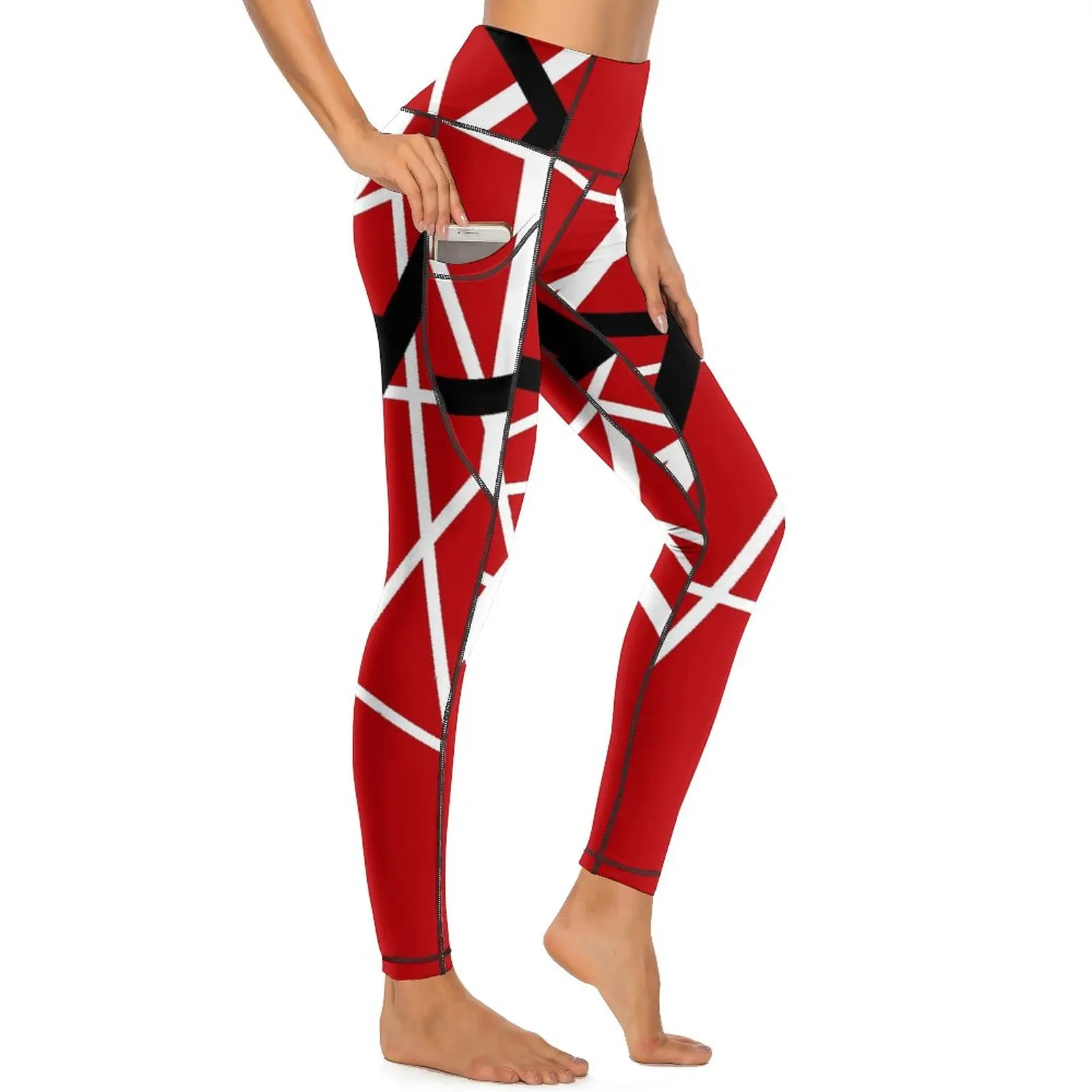 Van Halen Yoga Pants Pockets Lines Print Leggings Sexy Push Up Aesthetic Yoga Sports Tights Stretch Pattern Work Out Leggins