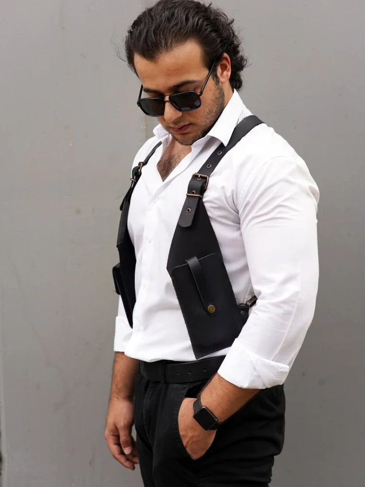 Mannen en vrouwen verstelbare schoudertas middeleeuwse retro steampunk bandjes Halloween Party cosplay lederen tactische jachtportemonnee