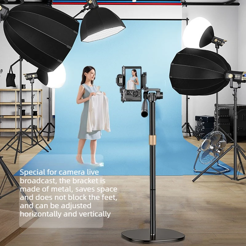 Indoor Floor Tripod With Pan Tilt Head Photography Support Stand For Mirrorless DSLR Live Stream Video Shooting Camera Holder
