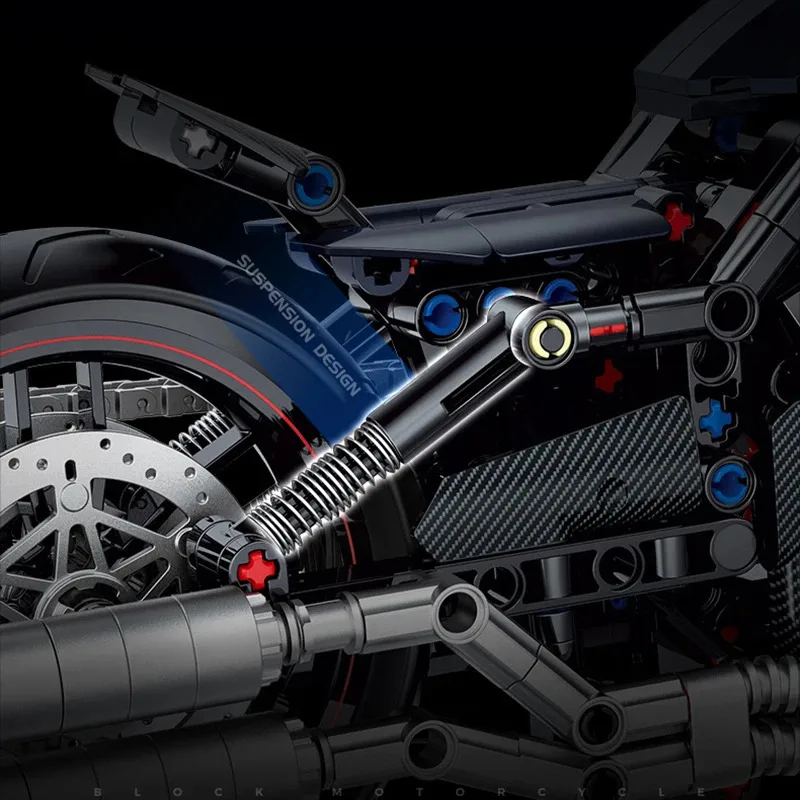 جديد 1:8 ليلة المتسابق دراجة نارية اللبنات مجموعات MOC الطوب نموذج دراجة نارية هدايا عيد الميلاد للبنين أطفال الأطفال 500 + قطعة #6