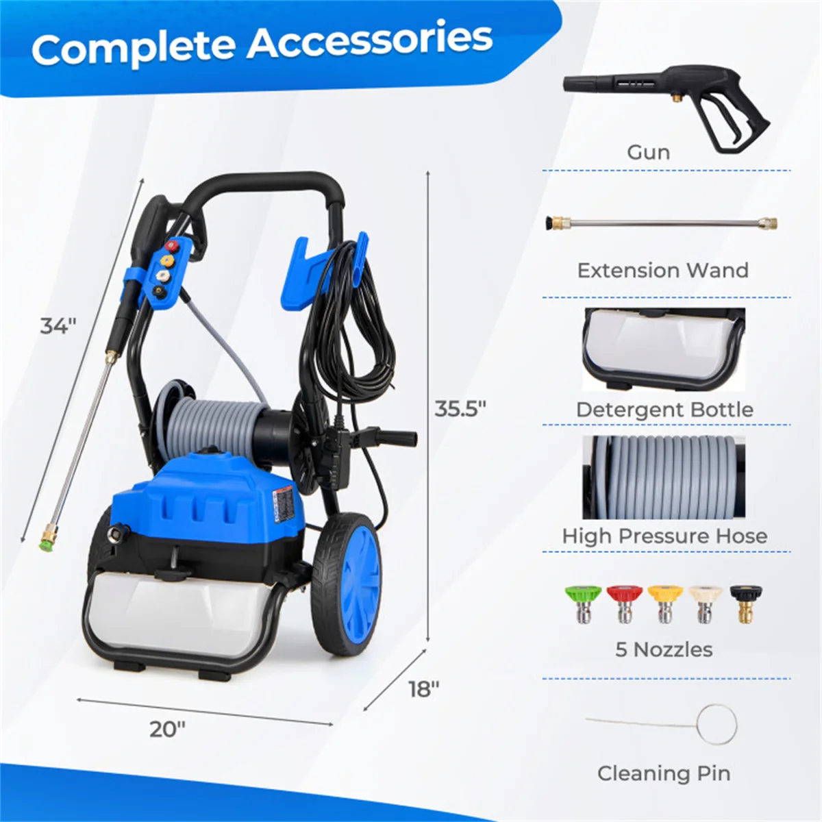 

2300 PSI 1.8 GPM electric high-pressure cleaning machine with wheels wall mount pressure washer portable power pressure washers