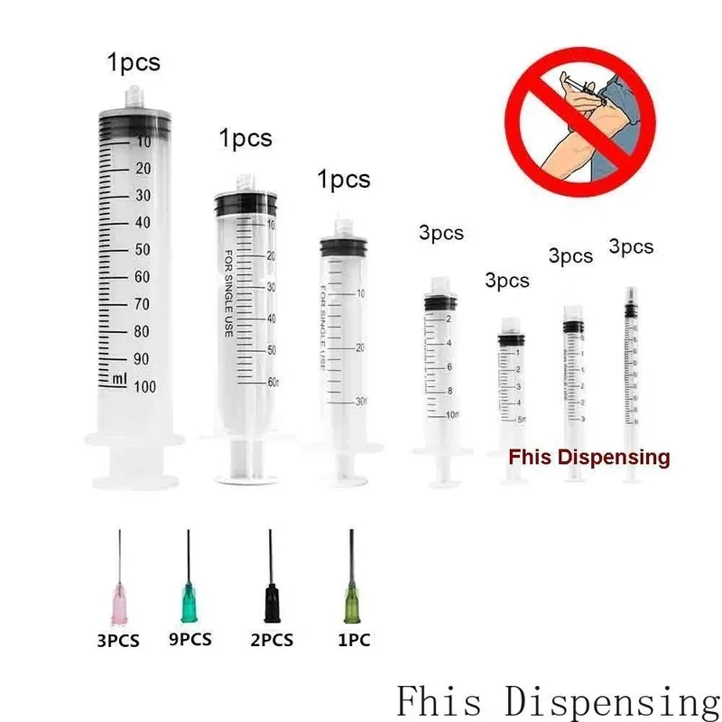 100ml 50ml 30ml Each 1pcs 10ml 5ml 3ml 1ml Each 3pcs Syringes with Blunt Tip Fill Needles Luer Lock Pack of 15