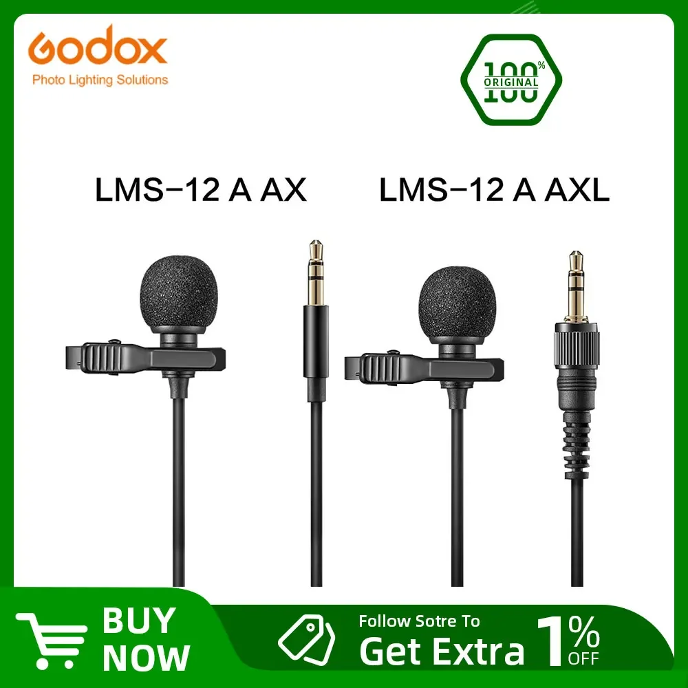 Godox LMS-12A AX AXL Omnidirectional Lavalier Microphone Compantible with Wireless Microphone Systems and Devices with 3.5mm TRS