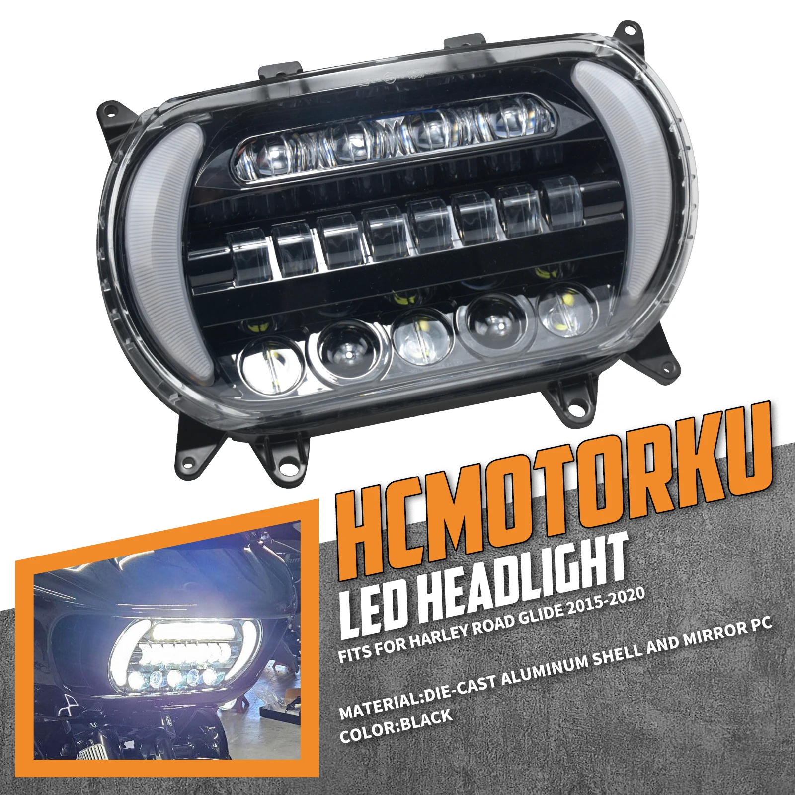 Motorcycle Front LED Headlight High Low Beam Lamp Turn Signal Running Light for Harley Touring Road Glide FLTRX 15-20