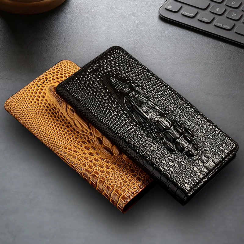 Crocodile Head Genuine Leather Flip Case For Moto Edge 30 40 50 60 60S Pro Neo Fusion Ultra Phone Cover Cases Fall prevention