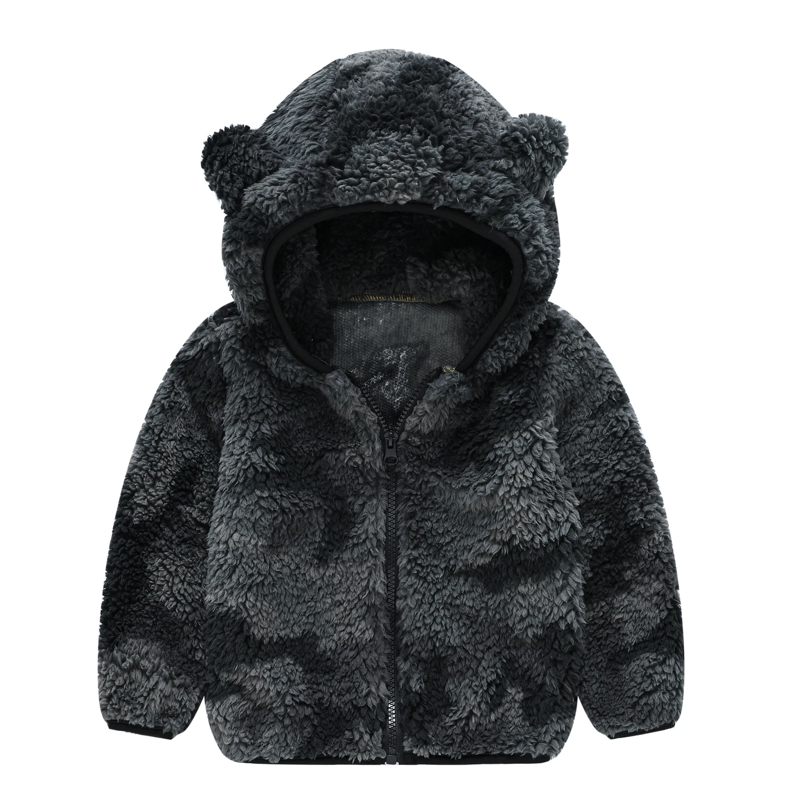 

Boys woolen hooded coat solid color zipper coat children's winter clothes