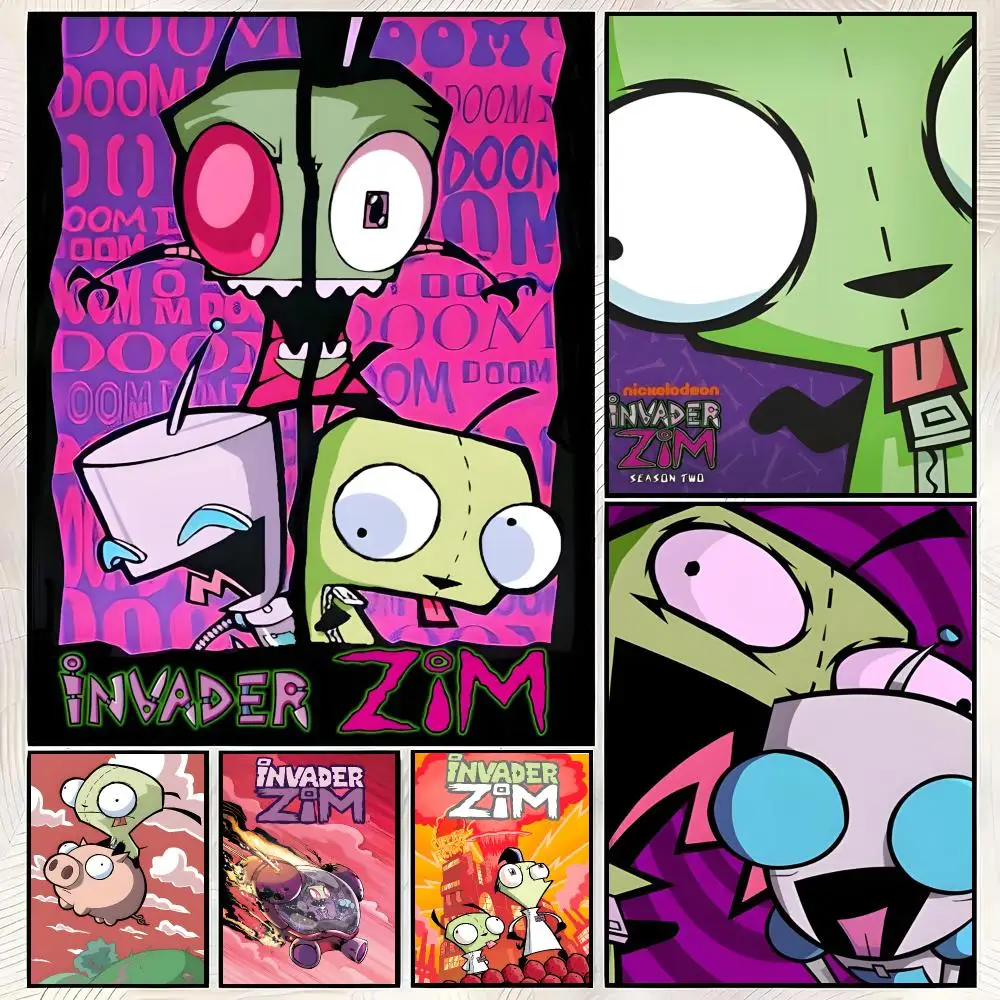 Invader ZIM Poster HD Art Retro Self-adhesive DIY Room Home Living Room Club Wall Decor Gift