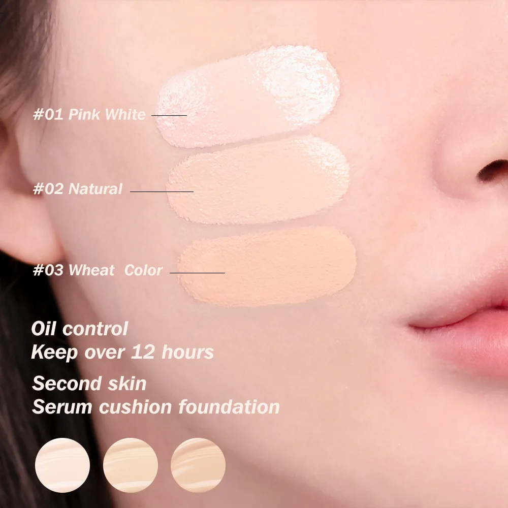 3 Colors BB Cream Air Cushion Foundation Full Coverage Cushion Face Long-lasting Concealer Makeup Compact Base Waterproof V1V8