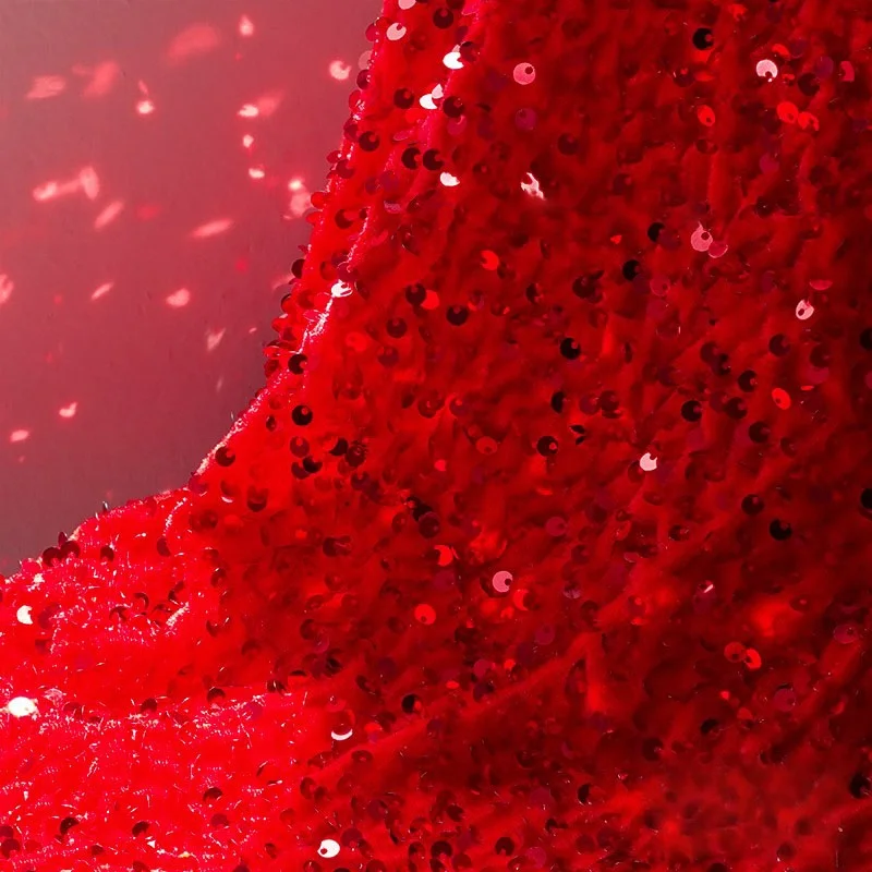

Red sequined velvet elastic hanging shiny spring and autumn sewing vest cheongsam performance clothing fabric