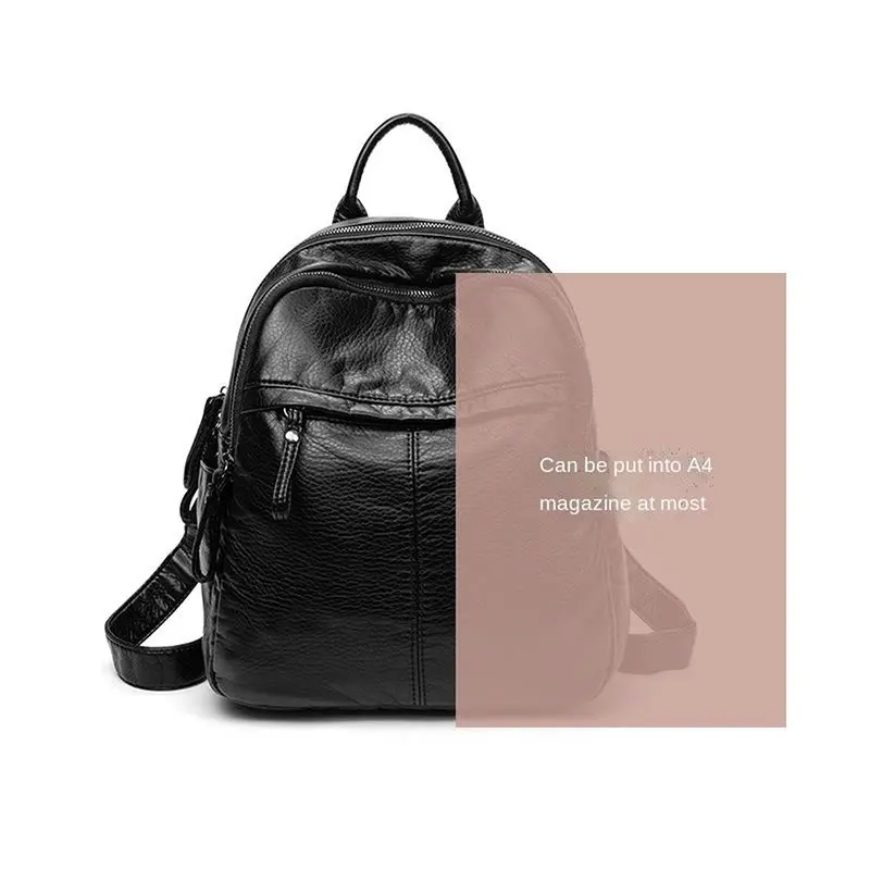 Mochila de piel sintética para mujer, bolso de hombro de cuero suave, de doble capa, de viaje, escolar