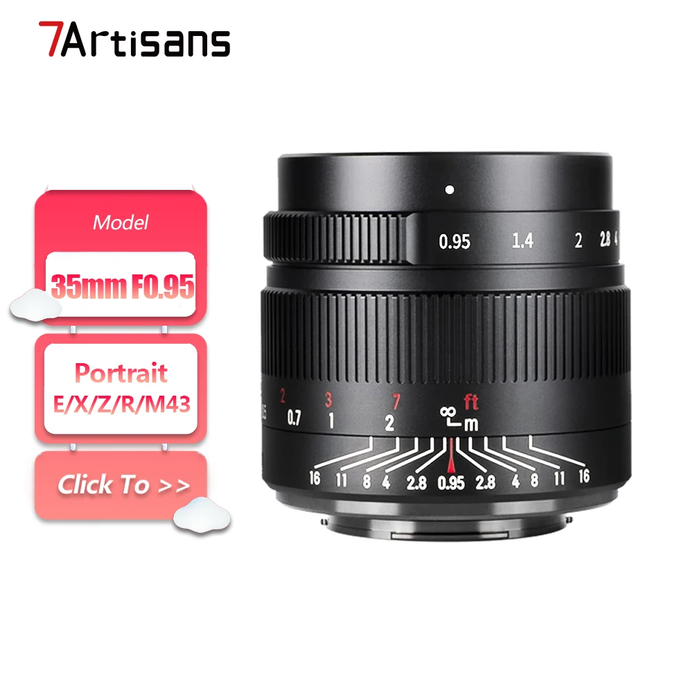 

7artisans APS-C 35mm F0.95 Large Aperture Mirrorless Camera Lens for Humanities Photography with Sony E X Z RF M43-mount