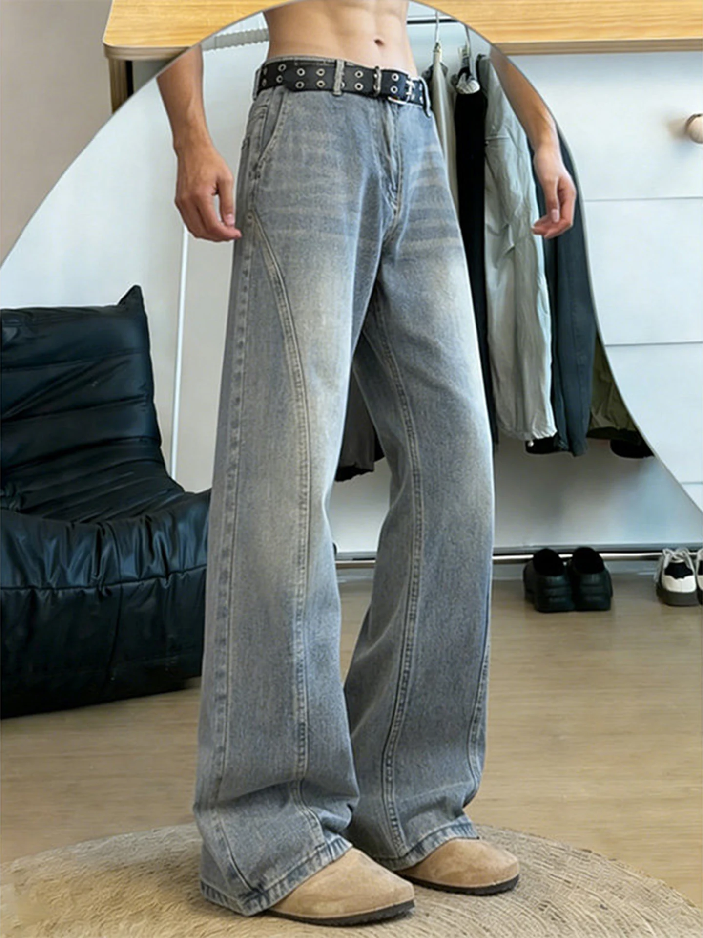 

Джинсы American Sle Thiened Fce с прямыми штанинами, мужские осенне-зимние брюки Cleanfit, расклешенные брюки с длинными штанинами, молодежная мода