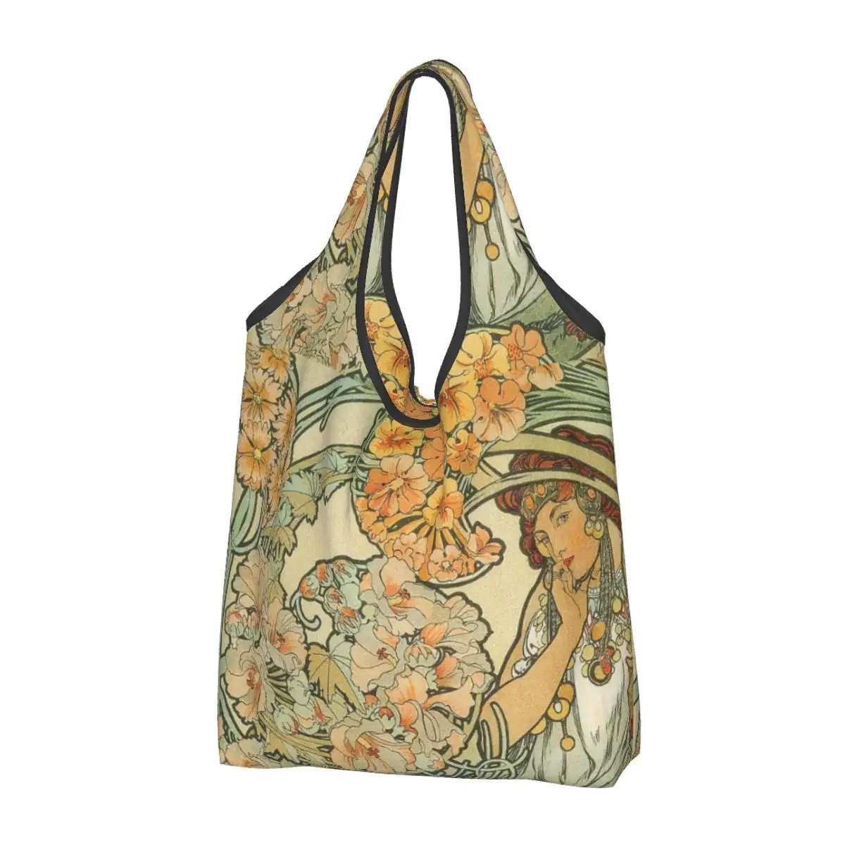 

Alphonse Mucha Reusable Shopping Grocery Bags Foldable 50LB Weight Capacity Vintage Art Nouveau Eco Bag Eco-Friendly Lightweight