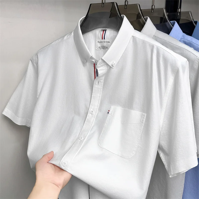 High end 100% cotton short sleeve shirt men's fashion designer luxury brand business leisure Korean version summer new lapel top