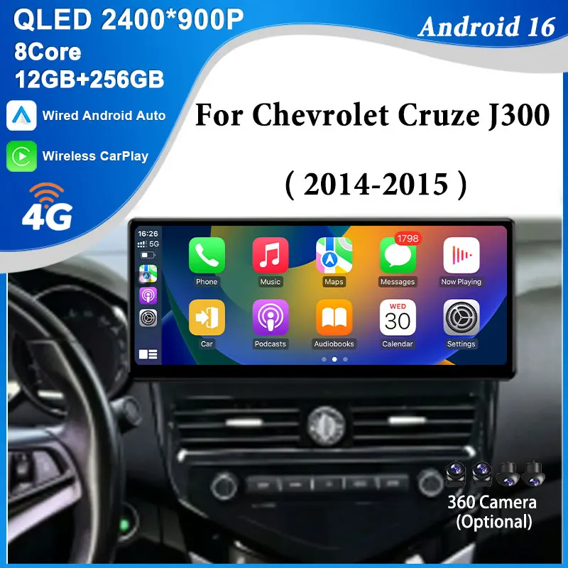 12.3 inch for Chevrolet Cruze J300 2014-2015 Android  Auto Car Radio Mutimedia Player GPS Navigation Bluetooth 4G DSP WFi QLED