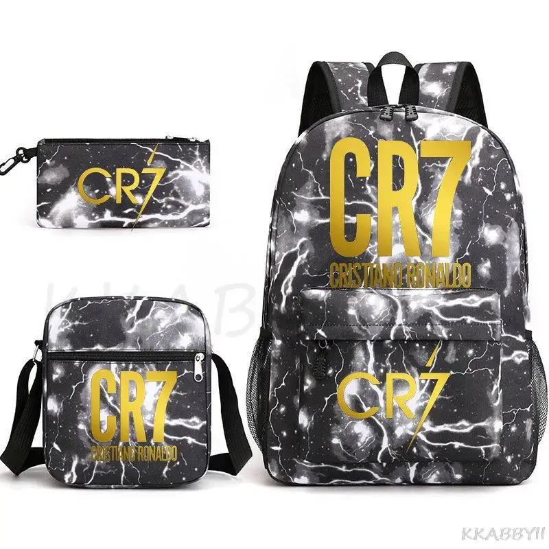 3pcs Sets Backpack Children Anime Cartoon CR7 Football School Bags Bookbag Men Women Travel bags Mochila Daily Rucksack