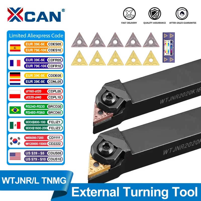 XCAN MTJNR MTJNL Tool Holder 10pcs TNMG Carbide Insert External Turning Tool MTJNR1616H16 MTJNR2020K16 MTJNL2525M16 MTJNL3232P16