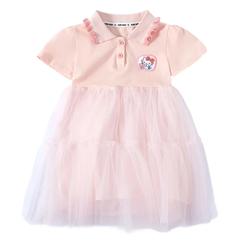 Robe d'été Kuromi Anime Kawaii Sweet Sanurgente pour enfants, vêtements de dessin animé mignon, jupe à manches courtes Hello Kitty Ins, beaux cadeaux