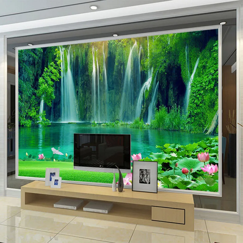 

Bed room Wallpaper Modern Waterfall Nature Scenery Murals Wallpapers For Living Room TV Sofa Background Wall Papers Home Decor