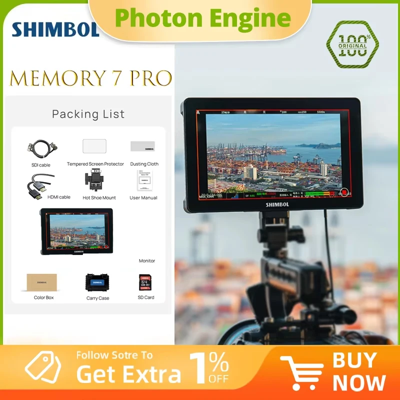 

SHIMBOL Memory 7 Pro 7" M7 Video Recording Monitor 2200nit Full HD LCD Display Touch Screen HDMI/SDI 3D-LUT Camera Field Monitor
