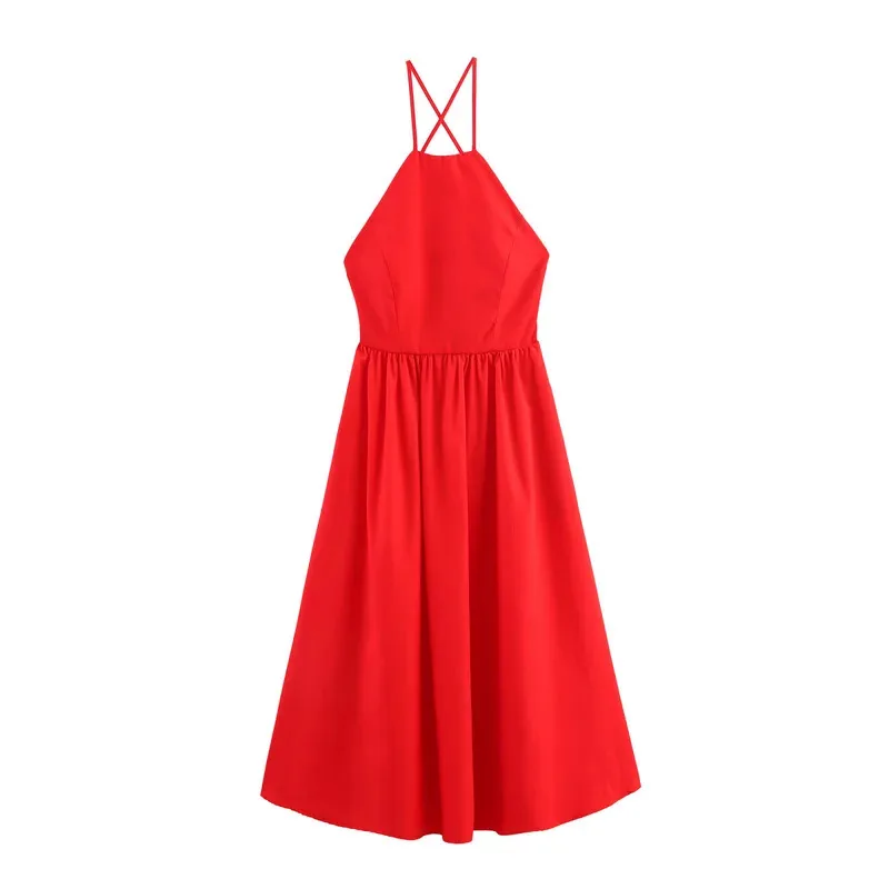 Women's Sleeveless Back Cross Lace Design Long Dress Sexy Backless Midi Casual Holiday Gown for Women