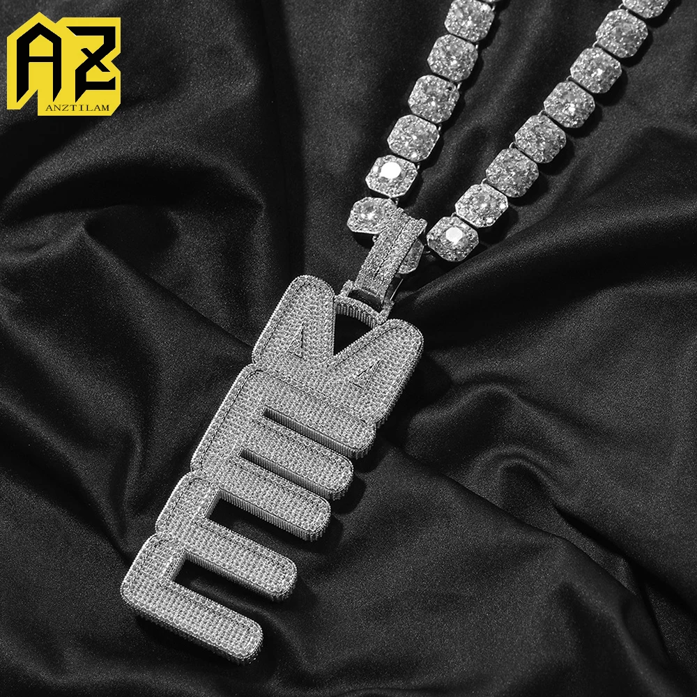 Customized MELL Vertical Font Letters Pendant Zircon Iced Out Necklaces Hip Hop Jewelry For Men Women Copper Free Shipping