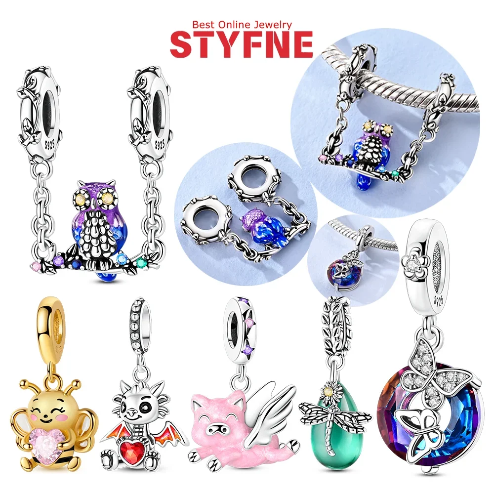 

925 Silver Animal Series Charms Green Jade Dragonfly Butterfly Ring Pendant Beads Pendant Fit Diy Original Bracelet Jewelry Gift