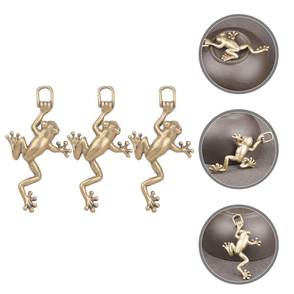 

3Pcs Retro Brass Frog Pendants Keychain Decoration for Bag Pendant DIY Crafts Vintage Style Metal Adornment Charm