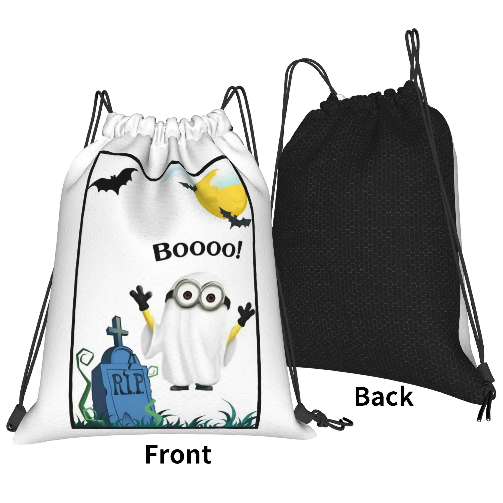 M-Minions-s Boo Halloween Ghost Drawstring Bags Sports Backpack Gym Sackpack Water Resistant  String Bags for Running