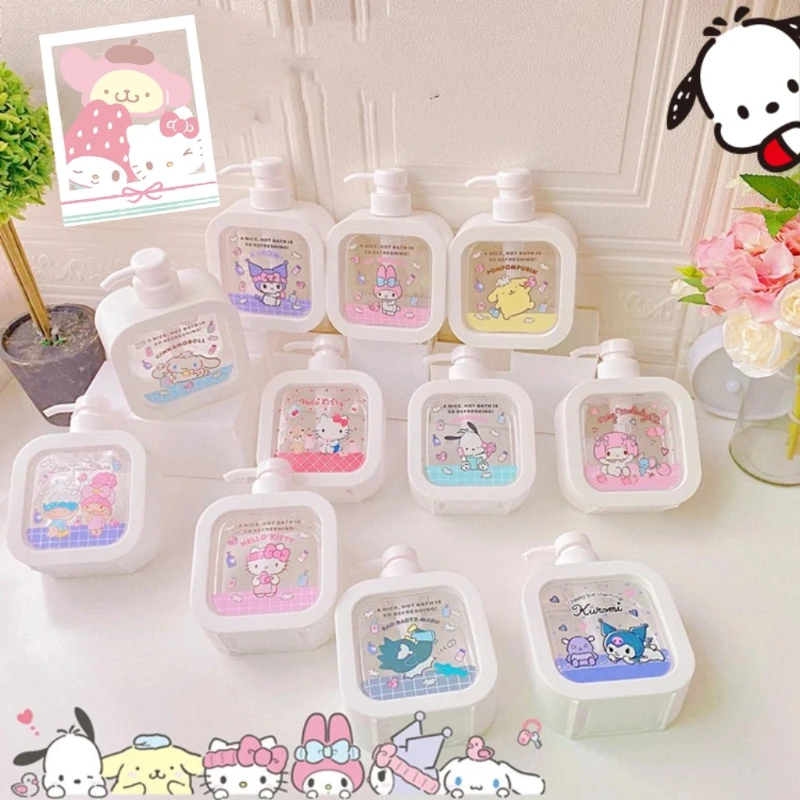 Dispensadores de jabón para baño recargables Hello Ktty Kuromi MyMelody, soporte para Gel de ducha y champú, dispensador de viaje portátil, baño vacío