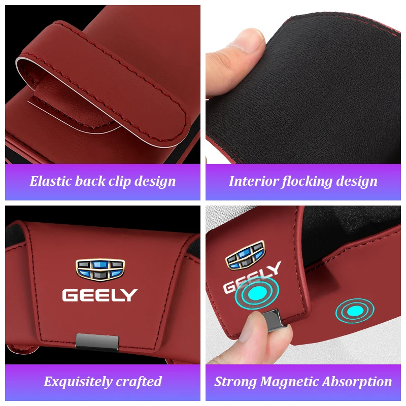 حافظة نظارات حاجب السيارة من الجلد المغناطيسي لجيلي جالاكسي E5 E8 L6 L7 I7 EMGRAND X7 EC7 EC8 CK Coolray Atlas Boyue صندوق النظارات الشمسية