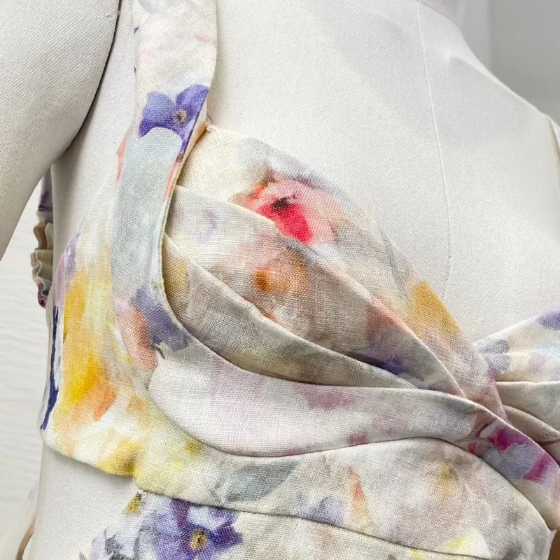 Multicolor Floral Print Sleeveless Backless Cut Out Waist Midi Dress 2025