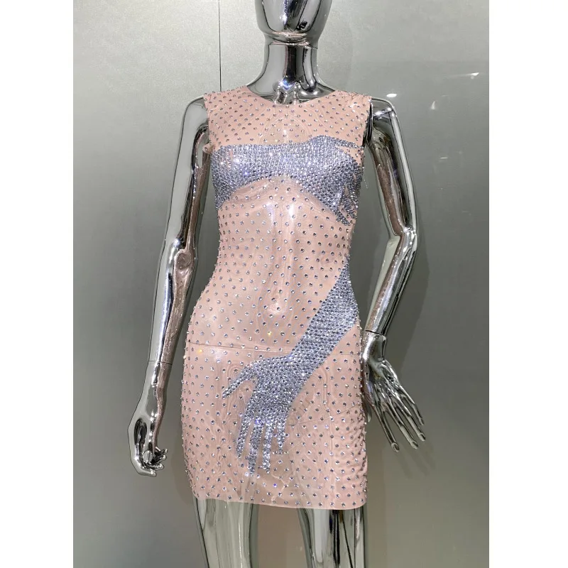 Women's Gorgeous Feather Gradient Sequin One-shoulder Ultra-short Dress Fashion Hot Party Evening Performance Gown Sheer Dresses