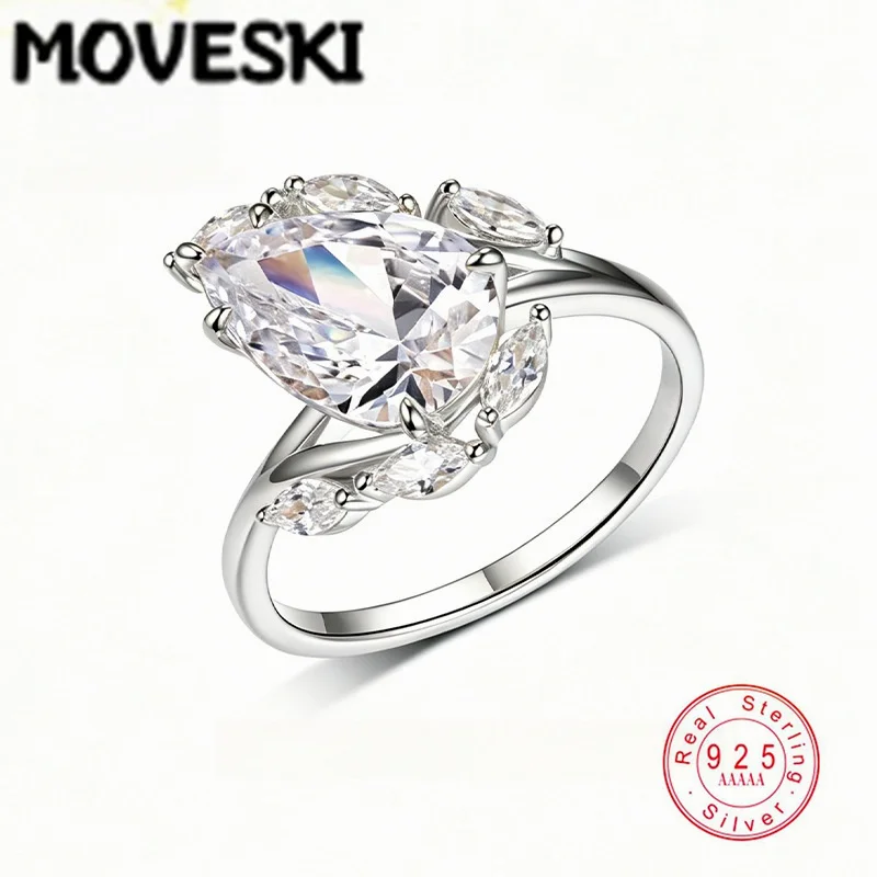 925 Sterling Silver 4CT Water Droplet Moissanite Ring Marquise Side Stones Gold Plated Women High Quality Party Jewelry