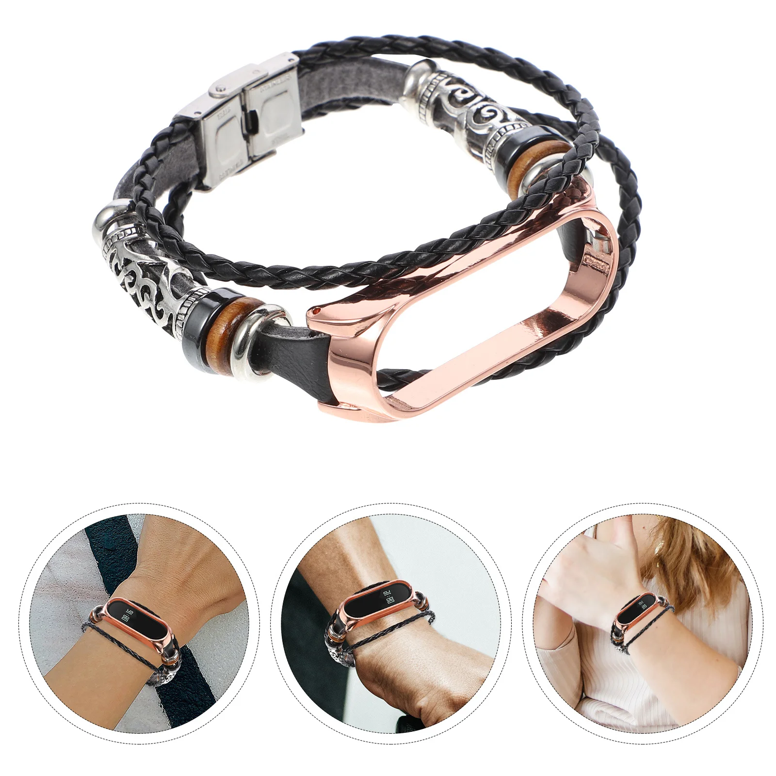 

Stainless Steel Beaded Watchband National Style Wristband For 5 Replacement Secure Easy Install Fashion