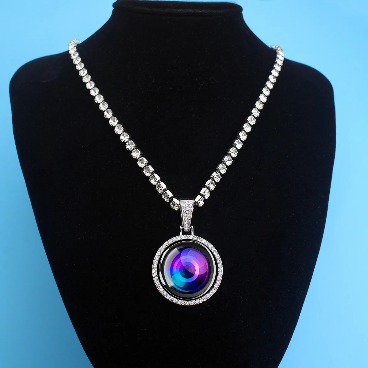 1pc Photography Lens Pendant Necklace Camera Lens Eye Design Rhinestone Pendant Necklace Fashion Jewelry Gift
