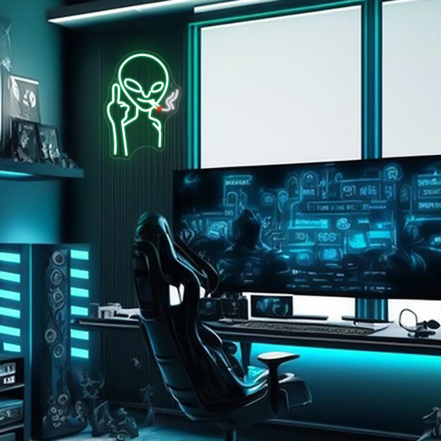 Alien Neon Sign Green LED Light for Wall Decor Man Cave  Bar Pub Shop  Game Room  Halloween