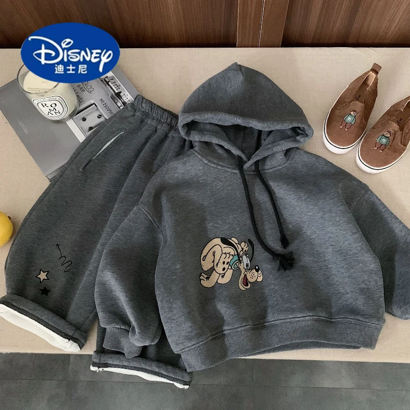 

Disney Kids Fleece Set 2024, Hooded Cartoon Print Two-Piece Outfit for Boys and Girls, Winter Wear