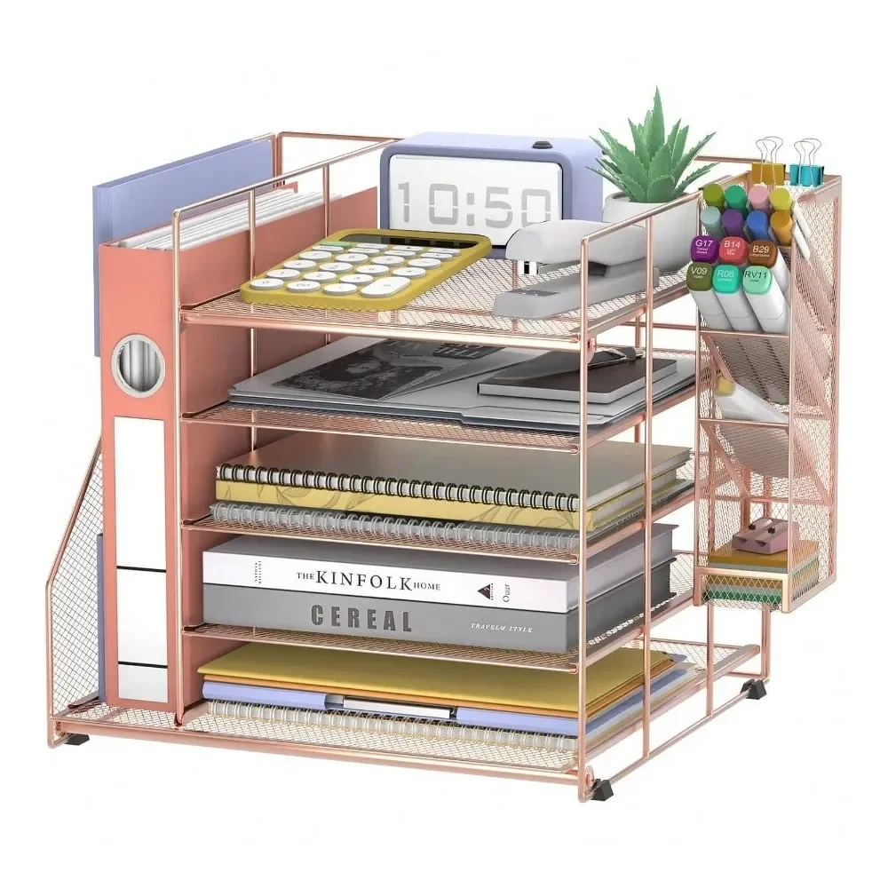 

Office StorageGold Desk Accessories 5Tier Desk Organizer With Magazine Holder Paper Organizer With Pen Holder For Home Office Or