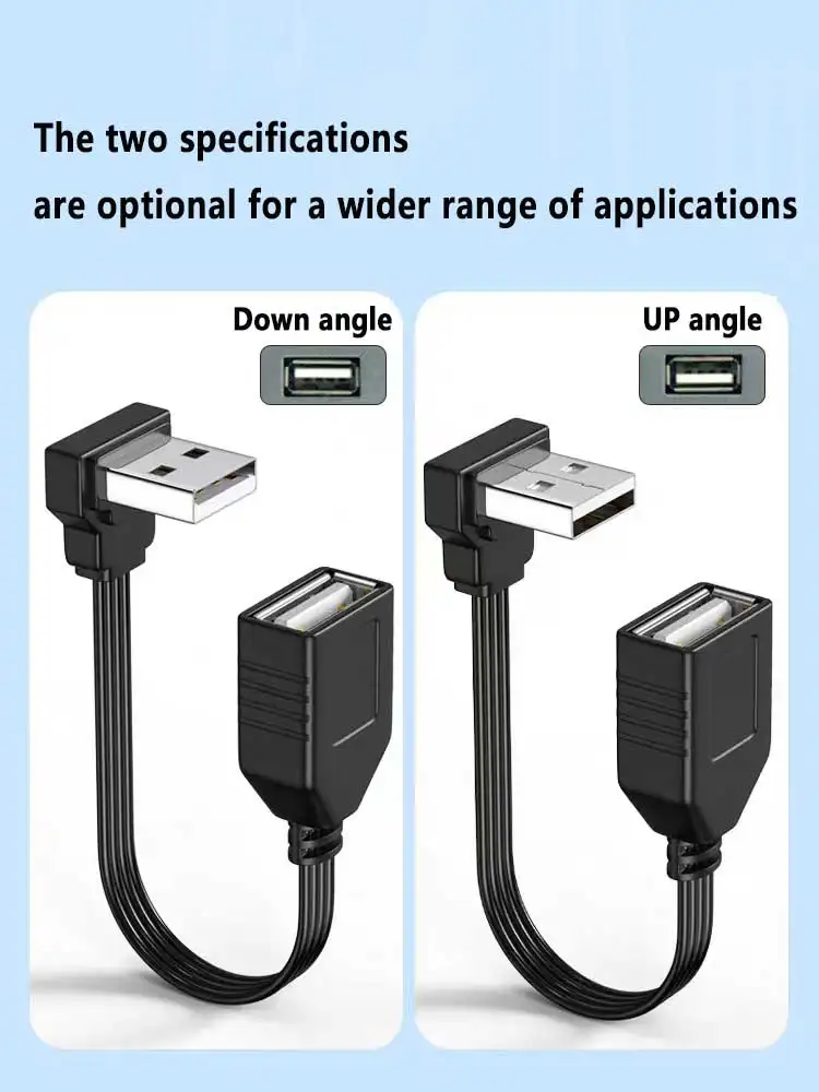 90 Degree USB Extension Cable Short, Right Angle USB Male to Female Cable Flat  USB Adapter Extender Cord Using 4-core 26AWG