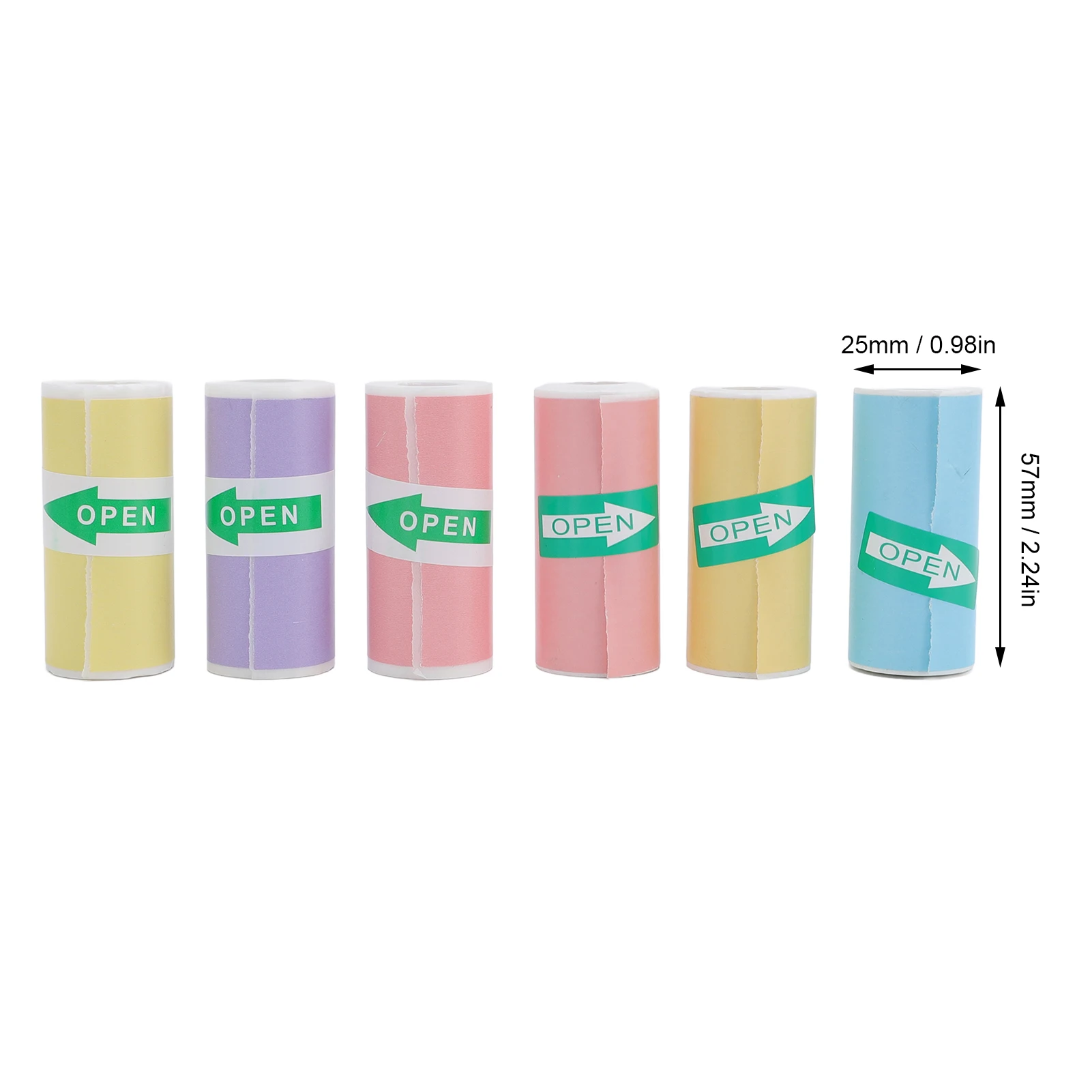 6 Roll Thermal Printing Paper Multi Color 57x25mm Smoothly Self Adhesive Thermal Inkless Printer Paper for Photo Note Label