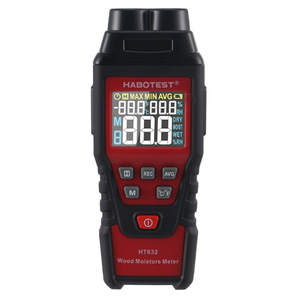 HABOTEST HT632 Digital Moisture Meter Cement Wood Gypsum Material Humidity Detector Timber Gauge Temperature Hygrometer