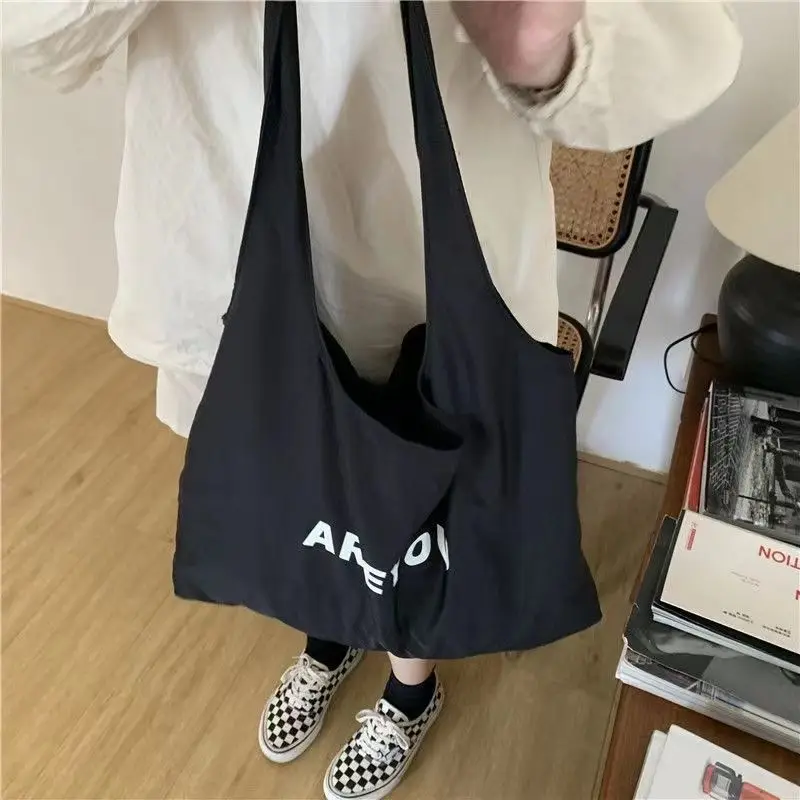 Candy Color Letter Shopping Bags Women Korean Ins Large Capacity Foldable Canvas Bag All-match Sweet Casual Student Bolso Mujer