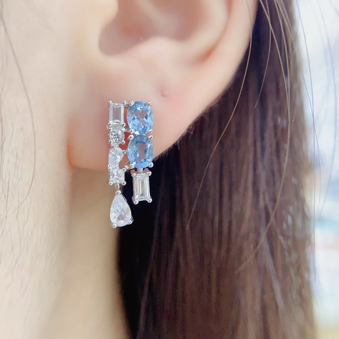 SHILOVEM 925 sterling silver Natural Topaz stud earrings classic fine Jewelry  women party gift  wholesale 4*5mm le0405935agb image 3